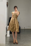 Mutedance 24 Spring/Summer Shell Sleeve Waist Short Dress MD-MD24SS17-KHAKI PM138